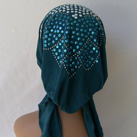TEAL Pre-Tied Stud Fashion Cap Slip On Bonnet Hijab Undercap #7 - Picture 3 of 3
